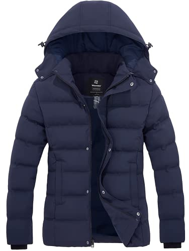 Wantdo Giacca Invernale da Donna Cappotto Corto e Caldo Giacca Trapuntata Spessa Giacca Antivento con Cappuccio Staccabile Cappotto Imbottito Blu Scuro M