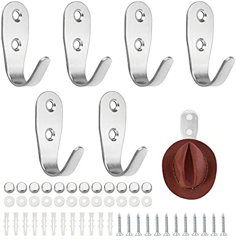 YSDMY 6 Pezzi Acciaio Inox Singolo Gancio, Ganci Appendiabiti da Parete, Ganci Da Parete, con Viti,per Appendere Cappotti, Sciarpe, Borse, Borse, Zaini, Asciugamani e Altro
