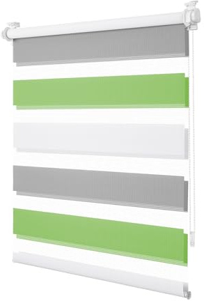 TFSKY Doppelrollo Klemmfix ohne Bohren Grün-Grau-Weiß B80 x H150 cm | Stoffbreite 75cm, 100% Polyester, Lichtdurchlässig & Verdunkelnd, Rollos Für Fenster innen, Stufenlos für Wohnzimmer, Büro