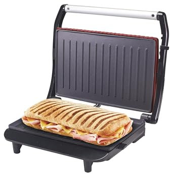 BEPER P101TOS002 Tostiera/Panini Maker/Griglia elettrica,850W, Piastra antiaderente, Impugnatura Termoisolante, Rossa
