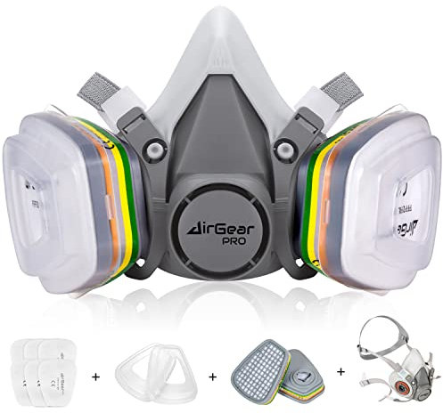 AirGearPro M-500 ABEK1-P2 Maschera di Protezione Respiratoria Riutilizzabile, Antipolvere, Antigas con Filtri per lavori chimici, industriali, pittura, fai-da-te, carteggiatura
