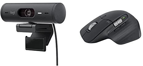Logitech Brio 500 Full HD Webcam with Auto Light Correction, show Mode, Dual Noise Reduction Mics, Webcam Privacy Cover & MX Master 3S - Wireless Performance Mouse, Grey