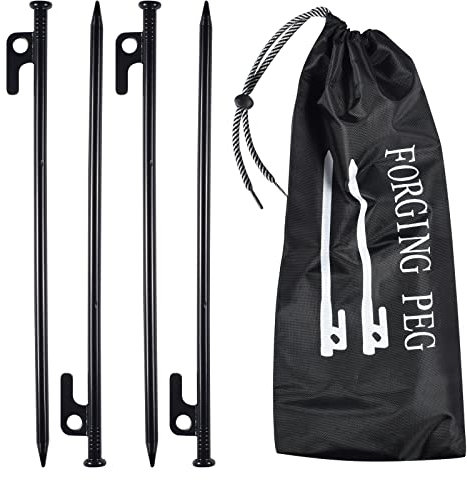 Zeltheringe, 4 Stücke Heringe Erdnägel Stabil 30cm, Zeltheringe Sturmsicher, Schraubheringe Camping mit Haken und Loch für Bodenanker, Felsbodennägel, geeignet harten Boden, Wald, Gras Schwarz