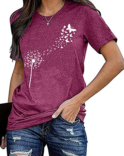 tiorhooe T-shirt pour femme motif pissenlit pour femme - Joli t-shirt décontracté à manches courtes, lilas, XL