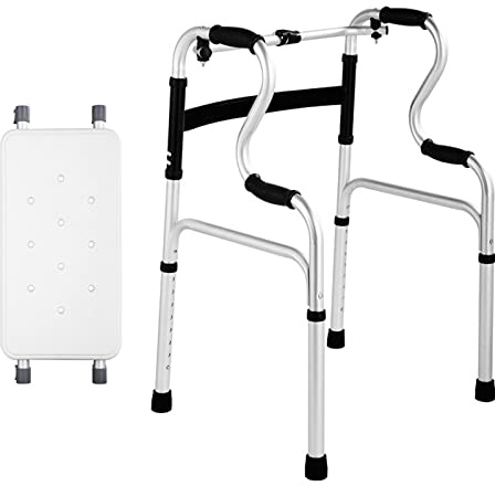 Marco ligero para caminar sin ruedas Marcos plegables para personas mayores Adultos Altura ajustable Asistente de paso portátil Ideal para ancianos y discapacitados, andador + asiento duro + almohad