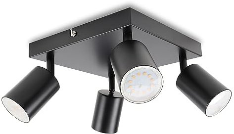 da LIGHT LED Deckenlampe 4-flammig, Dreh und Schwenkbar Deckenstrahler Spotleuchte Wandspot 21CM, GU10 (ohne Leuchenmittel) Retro/Vintage Deckenleuchte 230V Schwarz für Wohnzimmer Schlafzimmer Küchen