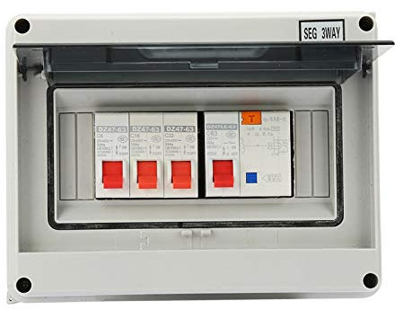 3 Way Consumer Unit, Leakage Circuit Breaker Box Board 63A 30mA RCD 3 MCB 6A+16A+32A, IP65 Protective Plastic Shield