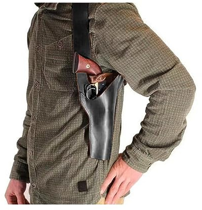 HIRTH Mittelalterliche handgefertigte Cowboy PU Leder Schulterholster für Revolver Single Harness Belt Rig Colt Style Gun Holder Cosplay Kostüm Männer,Schwarz