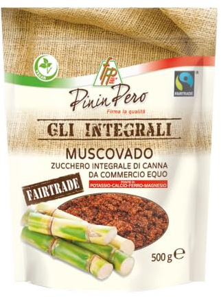 Pinin Pero Zucchero Integrale Muscovado Fairtrade 500g – Fonte di Potassio, Calcio, Ferro e Magnesio - Gusto Intenso – Doypack Richiudibile