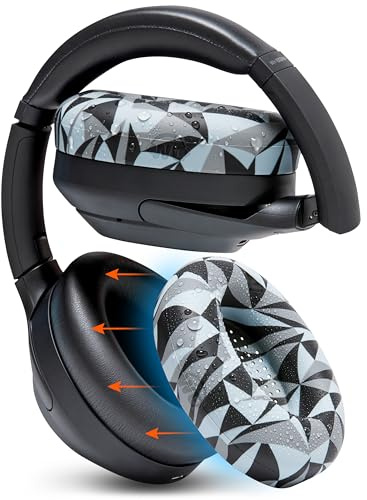 WC SweatZ XM4 - Patented Earpad Sweat Covers for Sony WH-1000XM4 | Made by Wicked Cushions | Made with Premium Silicone, Sweatproof & Easily Washable | Geo Grey