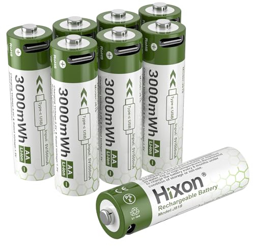 Hixon Lithium 1,5V AA Akku, Wiederaufladbare USB-C AA Battery, 3000mWh 1,5V AA Li-Ion Akku, 8 Stücke Lithium USB-C AA Batterien