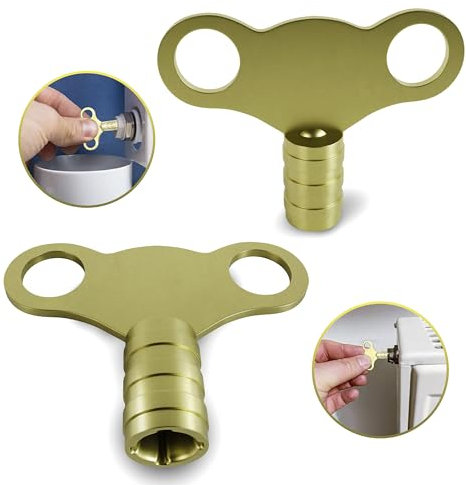 Solid Brass Universal Radiator Bleed Key- 2 Pack, 5mm Radiator Key for Venting and Bleeding Radiators- Easy to Use, Heavy Duty Radiator Plumbing Bleed Key, UK Radiator Valve Clock Key.