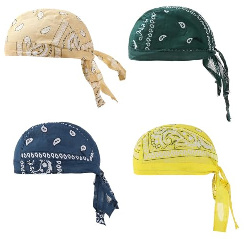 Asudaro Kopftuch Atmungsaktiver Pirat Cap, 4 Stück Sport Radfahren Kappe Baumwolle Piratenhut für Männer Frauen Hip-Hop-Stil schnell Trocknende Sportmütze Bandana Biker Hat Typ 5