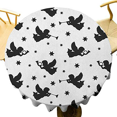 Tischdecke Kaffee Amor Ikonen Mit Trompeten, Engeln, Sternen, Feen, Weihnachtszeit, Yule Drucken Tischdecke Auslaufsicher Abwaschbar Tischtuch, Für Esszimmer, Cafe, 152cm