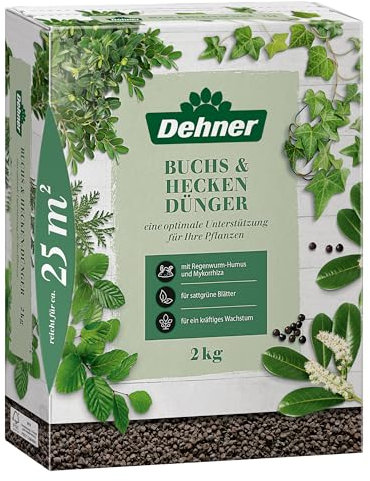 Dehner Buchs- und Heckendünger, hochwertiger Dünger für Buchs / Hecken, organisch mineralischer NPK-Dünger, mit Spurennährstoffen, 2 kg, für ca. 25 qm, bunt