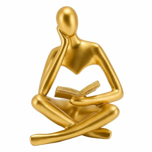 HERCHR Estatua del Pensador De La Decoración del Hogar, Estatua del Pensador De Las Mujeres De Lectura Figura Coleccionable De Resina Escultura De Arte Abstracto Decoración Moderna(Oro)