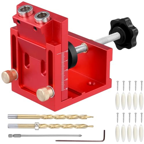 QWORK® Kit de Guia Taladro de Carpinteria, Plantilla de Perforación de Agujeros Inclinados de 15° con 2 Brocas HSS