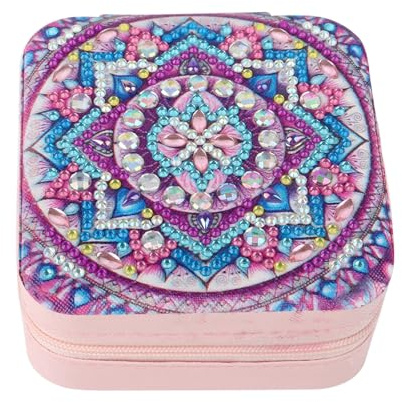 DCIDBEI Peinture Diamant Boîte à Bijoux Filles Femmes Diamond Painting Boîte à Bijoux de Voyage Diamond Painting Boite de Rangement Organisateur de Bijoux pour Cravate de Cheveux Boucle d'oreille