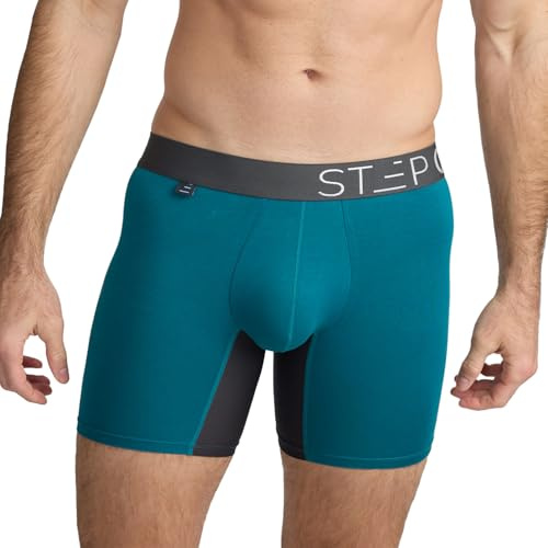 STEP ONE Mens Boxers Shorts, 1 Pair, Anti Chafing Underwear for Men, Moisture-Wicking Boxer Shorts with 3D Pouch. Fabric Made from bamboo viscose Teal and Grey X-Large