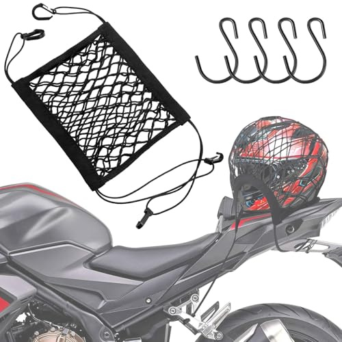 MACHSWON Red de carga para motocicleta, red elástica de doble capa para almacenamiento de casco, red de carga elástica de 10 x 11 pulgadas con 4 ganchos, accesorios de motocicleta, ideal para