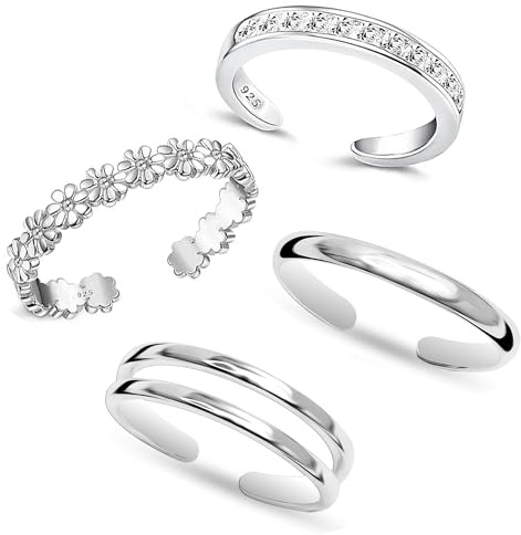 LeCalla Set di anelli da punta minimalisti in argento Sterling 925, facili da aprire e regolabili, Taglia unica, Argento sterling, Non pietra preziosa