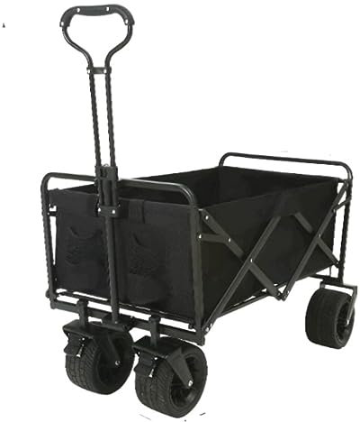 Chariot d'extérieur pliable avec frein à 4 roues - Chariot de jardin utilitaire pour la plage, le camping et le shopping