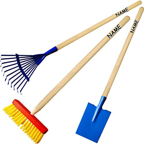 alles-meine.de GmbH 3 TLG. Set: Kinder - Spaten/Schaufel + Besen + Rechen Harke - inkl. Name - aus Holz & Metall - bunt - 80 cm lang - stabile Gartengeräte/Gartenwerkzeug - G..