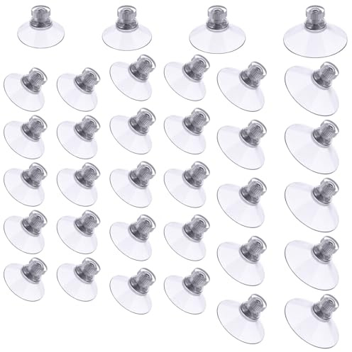 Flintronic 30 stycken sugkoppar med gänga och räfflad mutter PVC sugkoppar Ø 25 mm/30 mm/40 mm/50 mm, transparenta sugknappar utan borrning, sugknoppkrok extra starka för fönster, bil, dekoration, kök