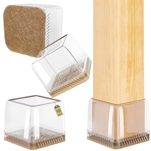 Euqvunn 18pcs Feltrini per Sedie Quadrati, Tappi per sedie con Feltro, Trasparente Gommini per Sedie, Proteggi Gambe per Mobili, Protezione per Gambe Delle per Antigraffio (35-40mm)