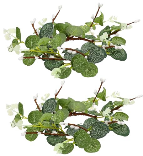 ABOOFAN 2St Kerzenring Ostern Dekoration Easter Decoration hochzeitsdeko grüner Kranz Weihnachtskerze umgibt Zähne Osterkranz für den Haushalt nordischer kerzenkranz Kunststoffstange Green