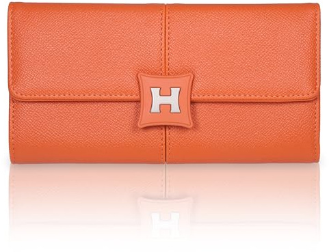 Starvortex PU Leder Portemonnaie Damen, Stilvolle Orange Geldbörse Damen Viele Kartenfächer, Frauen Geldbörsen Groß, Brieftasche Magnetische Lange Damenportemonnaie Geschenk