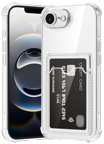 ÁRBOLORO Hülle für iPhone 16e mit Kartenfäch Transparent Silikon TPU Handyhülle Ultra Dünn Weiche Stoßfest Flexibel Handy Tasche Bumper Case für iPhone 16e
