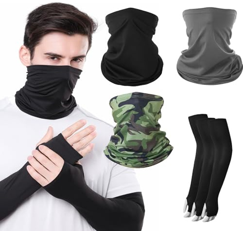 BAOSROY Multifunktionstuch Schlauchschal Halstuch,3pcs Multifunktionstuch Mundschutz,Elastisch Loop Schal Bandana,Gesichtsmaske,mit 3pcs Eisärmel,für Motorrad Wandern Radfahren Laufen