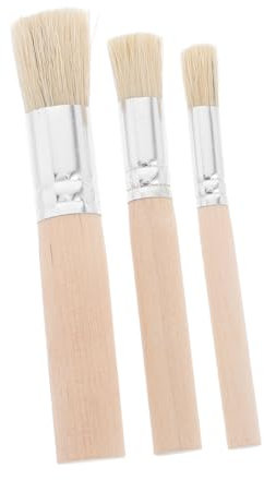 Veemoon 3pcs Round Natural Bristle Stencil Paint Brush Set for Boys and Girls Diy Chalk Wax Painting, Wooden Handle Detail Brushes for Acrylic and Oil Painting Craft Projects