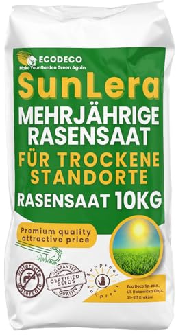 Rasensamen Trockenrasen Schnellkeimend 10 kg für 400 m² | Trockenresistenter Grassamen für Sonnige Flächen – Nachsaat im Frühling, Selbstregenerierend – Dürreresistenter Rasen