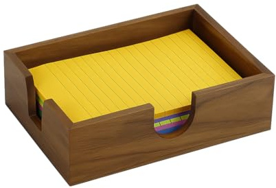 MultiBey Walnut Wood Sticky Notes Holder, 4x6 in Self -Sticky Note Memo Holder, Wooden Notepad Holder Dispenser Desk Supplies Desktop Accessories for Office Home School (L)