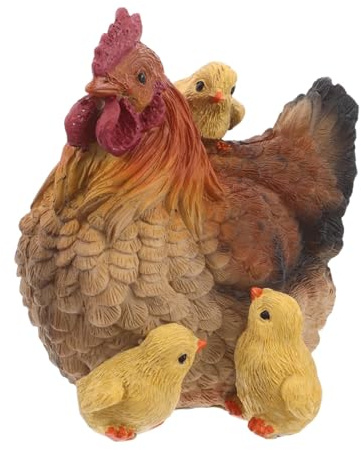 Yofab Figurine de poule en résine d'extérieur - Statue de famille de poussins - Statue de poulet réaliste pour jardin et ferme - Figurines d'animaux colorées - Décoration extérieure - Ornements de