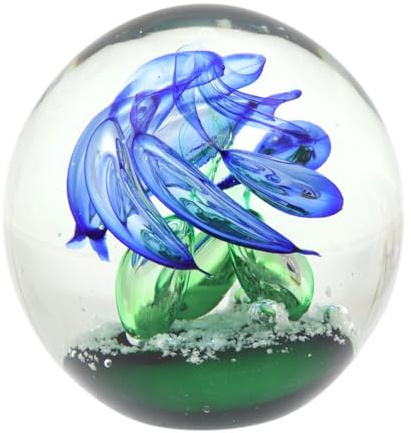 Générique Presse Papier Sulfure Boule en Verre de 9cm Décoration Fond Marin Couleur Bleu Vert
