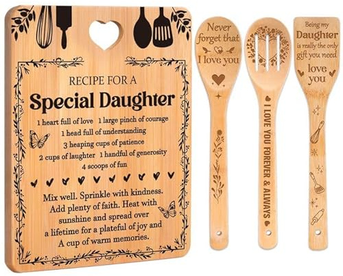 Daughter Gifts Engraved Bamboo Cutting Board Set, Daughter Birthday Gifts, to My Daughter Gifts Recipe for a Special Daughter, Gifts for Daughter Adult from Mum Dad