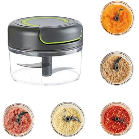 Affettatrice cipolla con cavo a corda, tritatutto manuale, tagliaverdure per la casa, design con cordoncino, affettatrice per verdure, frullatore per carne (grigio-160 ML)