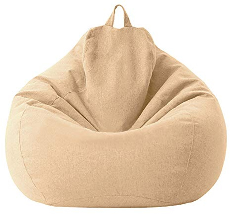 BotYcht Fodera per Poltrona Sacco(Senza Riempimento), Copertura per Pouf Poltrona Puff in Cotone e Lino Lavabile per Bambini, Adolescenti e Adulti,Cachi,100x120cm