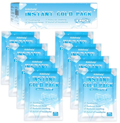 8 Pack Instant Cold Packs (4.3 x 5.9) - Disposable Ice Packs for Injuries | Cold Compress Ice Pack for Pain Relief, Swelling, Inflammation, Sprains, Toothache - Cold Pack for Athletes