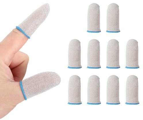 PATIKIL Guanti per Dita per Gaming con Punta in Fibre d'Argento, Confezione da 10 Pezzi, Guanti Antisudore Traspiranti per Schermi Touch per Telefoni E Gaming, Bianco/Blu