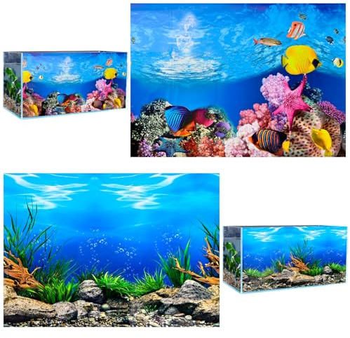 VLYX 3D PVC Aquarium Background Decal 62x30cm Ocean Ecology Underwater Theme for Saltwater Freshwater Fish Tanks