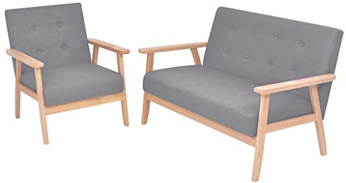 YuuSsea Sofa-Set 2-TLG. Hellgrau Stoff, Sessel & Sofa mit Holzrahmen, skandinavisches Design, 100% Polyester, für Wohnzimmer, Esszimmer, Lounge, gemütliche Polsterung