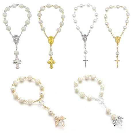 Bofanze 6 Pièces Chapelet de Voiture pour rétroviseur,Croix Pendentif Rétroviseur Chapelets Catholiques pour voiture Pendentif de Décoration de Voiture avec Croix et Ailes pour Rétroviseur de Voiture