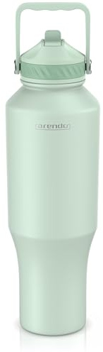 Arendo – Trinkflasche to Go - Isolierflasche Thermobecher Doppelwandig - 1000 ml – Vakuumgehäuse Edelstahl - Kaffeebecher Auslaufsicher - luftdichter Verschluss - Strohhalm - Heiß- und Kaltgetränke