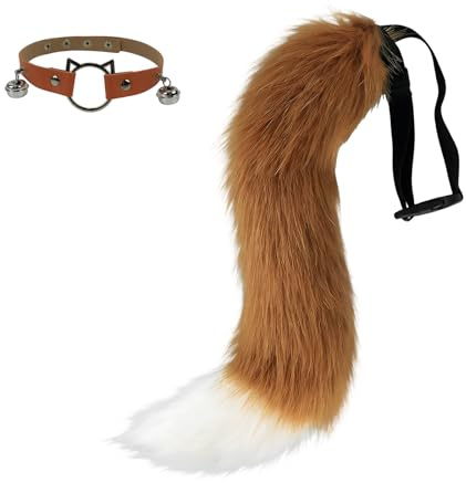 Xerteam Fox Kostüm Zubehör Set, Super Riesiger Flauschiger Fuchspelzschwanz Fuchs Kragen mit Glocke, Einstellbare Größe für Mann Frau, Tier Kostüm für Cosplay Kostüm Party