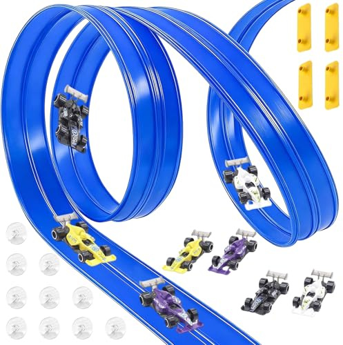 Pista Macchinine Flessibile 5m con 4 Auto Pista Macchine Flessibile Pista da corsa per auto con loop e pista a U Regalo per Bambino e Bambine per Bambini 3 4 5 6 7 Anni