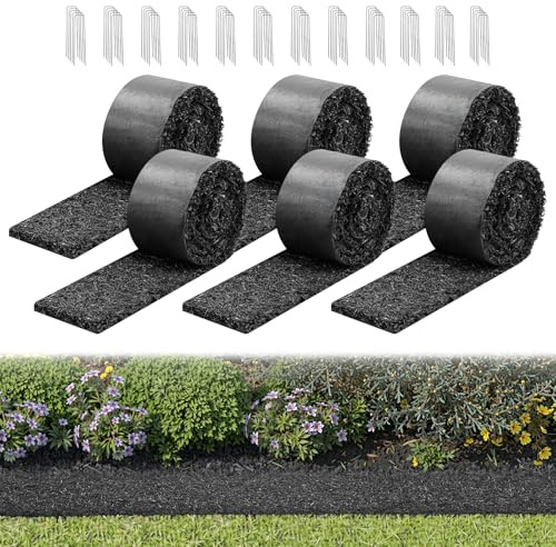 VEVOR Telo Pacciami per Giardinaggio, 6 Rotoli 305 x 11,5 cm, Bordatura Permanente in Gomma, Barriera per Fiori dall'Aspetto Naturale con Picchetti, per l'Architettura del Paesaggio